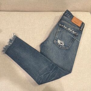 Moussy Blue Skinny Distressed Jeans with Frayed Hem